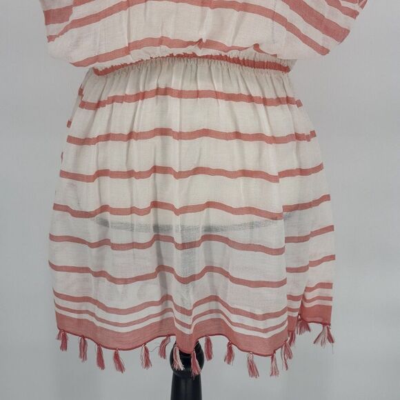 Athleta Beach Cover‎ Up Tassel Trim Stripe Coral & White Size Xsmall - Picture 3 of 9